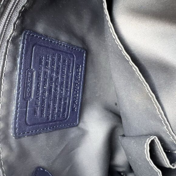 COACH Classic Signature Monogram 19820 Navy Silver Signature Chain Handbag Purse - Picture 5 of 10